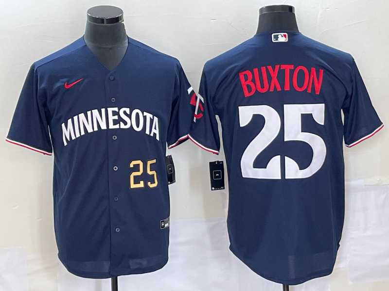 Mens Minnesota Twins #25 Byron Buxton Number 2023 Navy Blue Cool Base Stitched Jersey